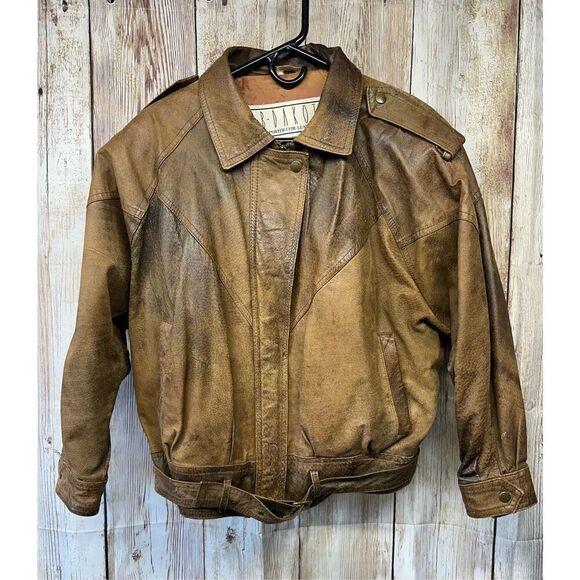 Vintage 80s Brown Leather Indiana Jones Zip Up Biker Bomber Jacket | Size Medium - Picture 1 of 8